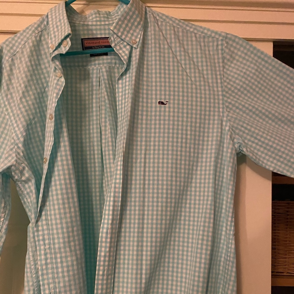 Mint/ Greenish Checkered Button Down Vineyard Vine - image 1